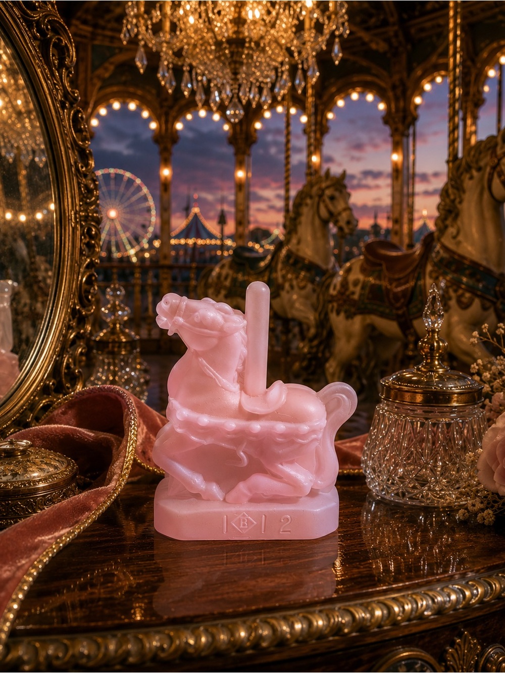 Boyd “Candy” Mini Pink Satin Glass Carousel Horse Figurine